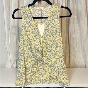 Pleione Yellow and Blue Floral Top, Size M